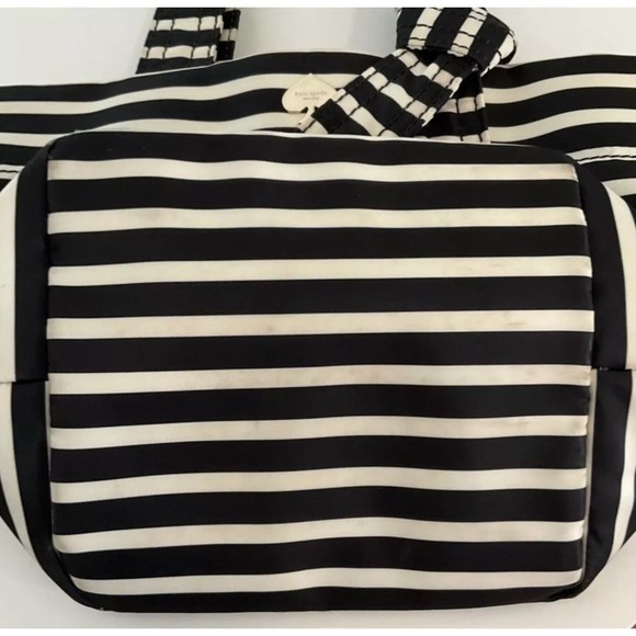 Kate Spade Hana Flatiron Handbag - Black White Stripe with Bow - Picture 9 of 15
